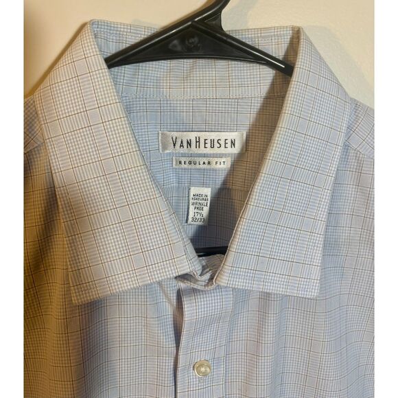 Van Heusen Men's Regular Fit Plaid Dress Shirt – Size 17 32/33 – Wrinkle‑Free - Picture 3 of 4